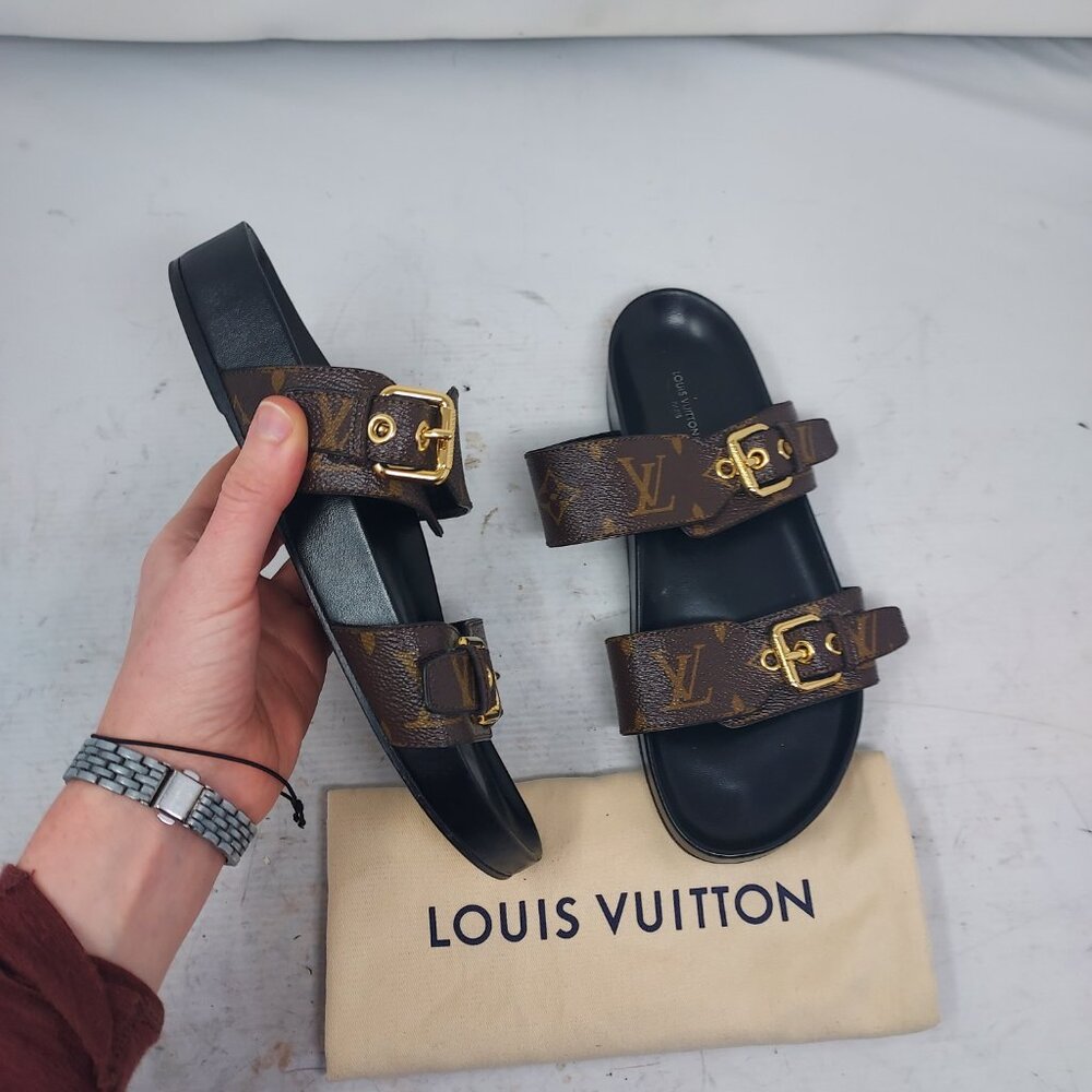 Louis Vuitton Brown Buckle Bom Dia Monogram Flat Slide Sandal - Picture 6 of 15